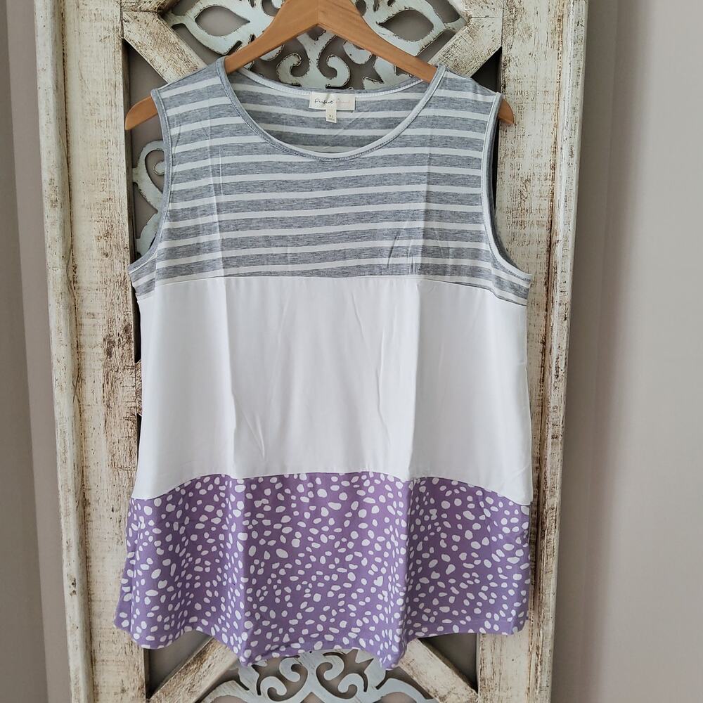 Perfect Peach Women's Sleeveless Tank Top Tunic Mixed Media Lavender & Gray